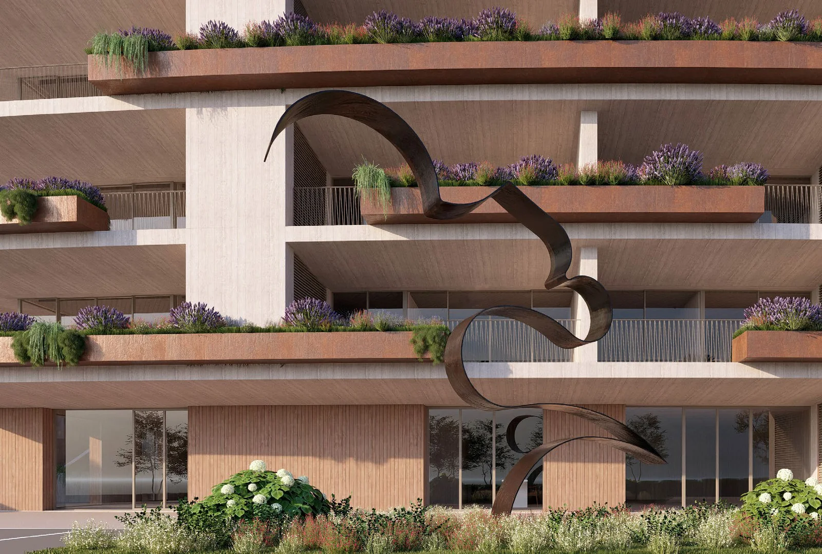 Architectural facade with planted terraces