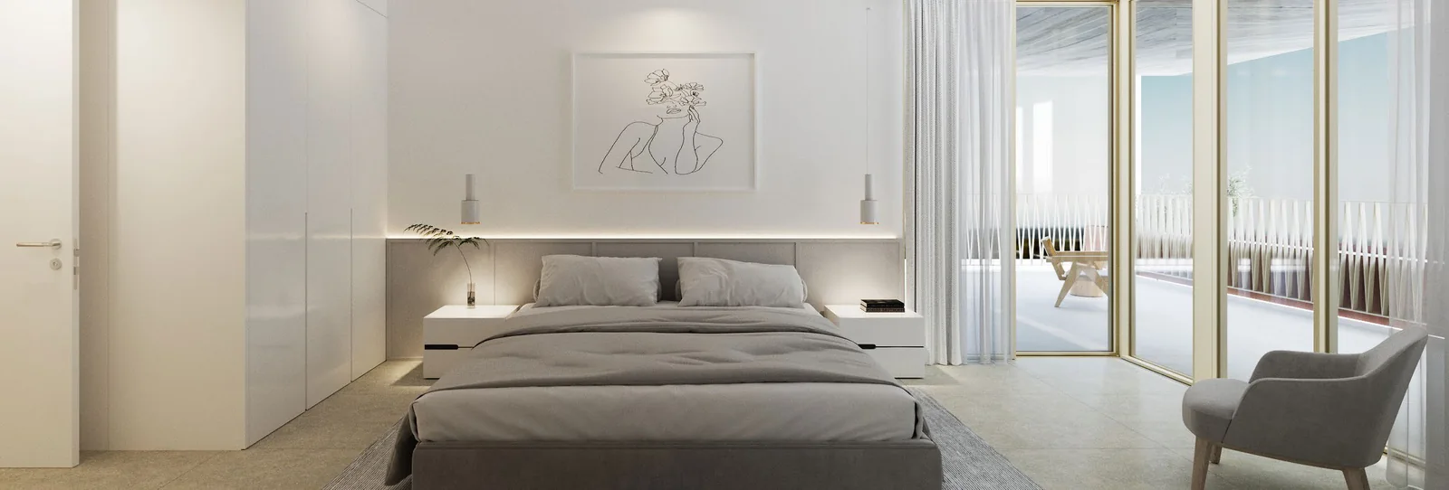 Wide bedroom suite view